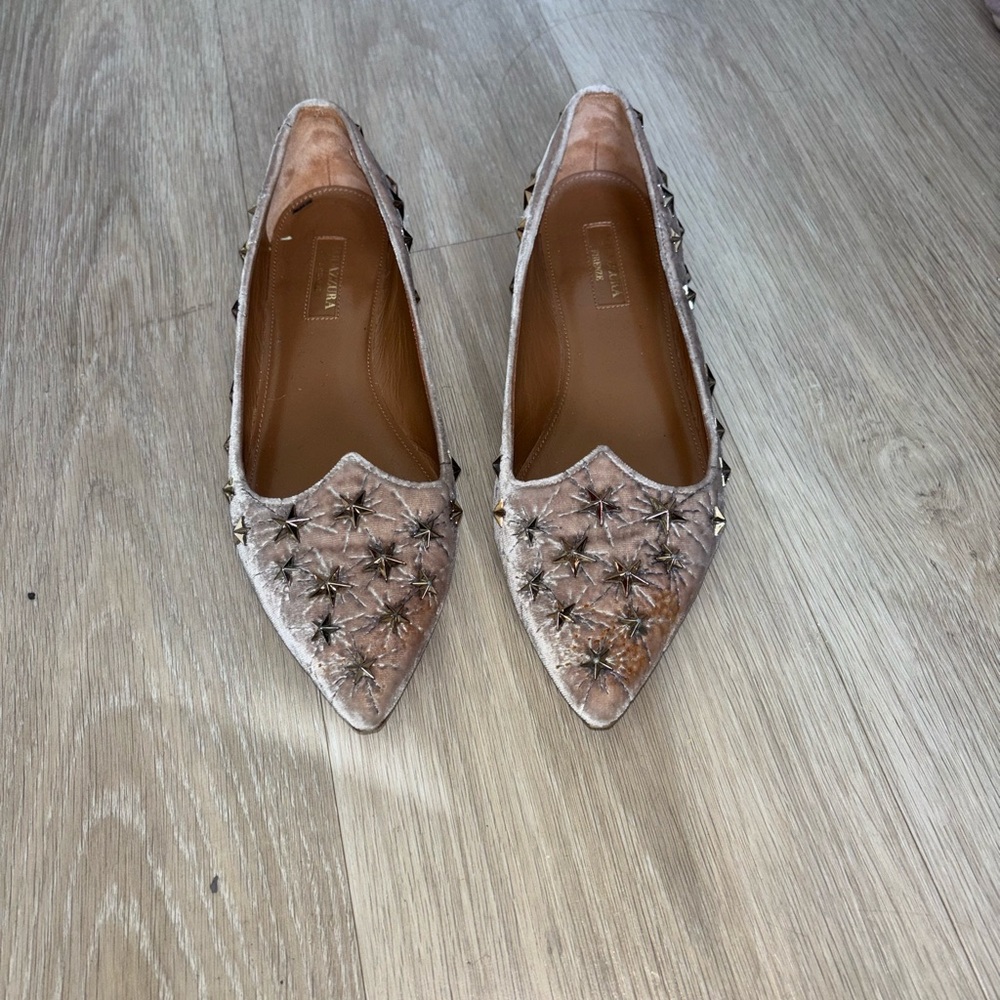 Aquazzura Beige Embellished Flats